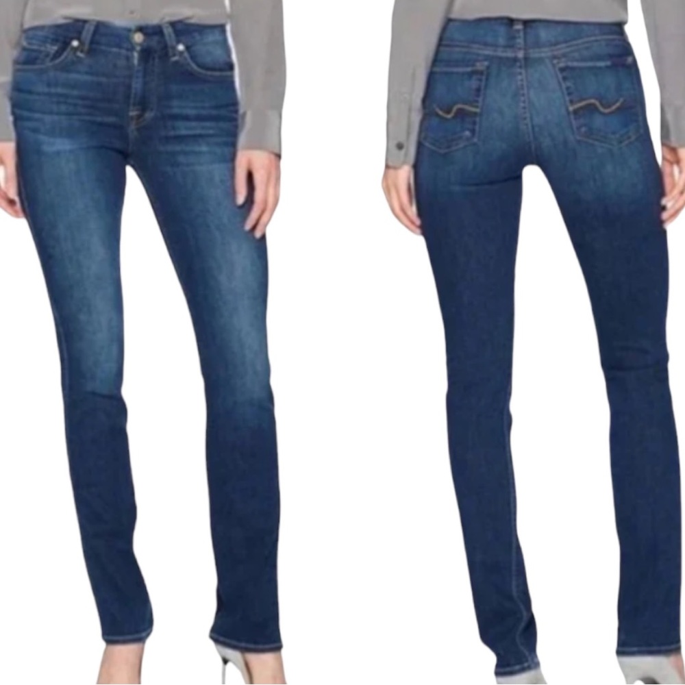 7 For All Mankind Dark Blue Wash Mid Rise Straight Leg Jeans Size 25
